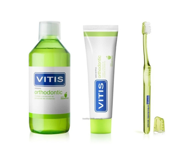 VITIS ORTHODONTIC набір (ополіскувач 500 мл+зубна паста 100 мл+щітка. VITIS