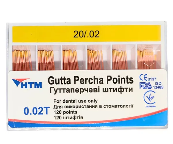 Гутаперчеві штифти 120 штук, 02 конус №20 Spident (Корея)
