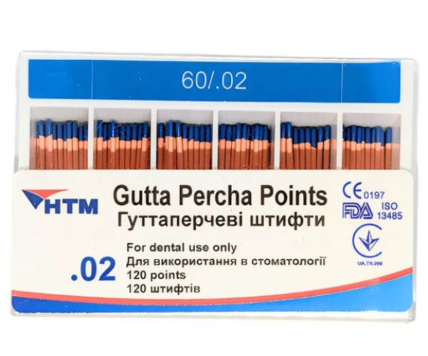Гутаперчеві штифти 120 штук, 02 конус 60 розмір Spident (Корея)