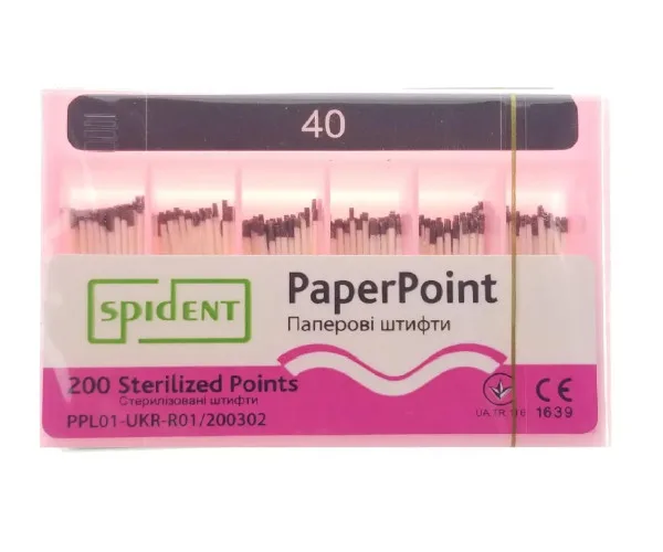 Паперові штифти 200 штук, 02 конус.№40 Spident (Корея)