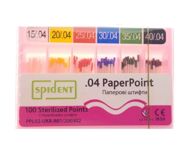 Паперові штифти 4 конусність розмір 15-40 Spident (Корея)