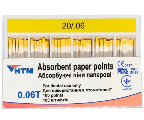 Паперові штифти 60 штук, 06 конус. №20 Spident (Корея)