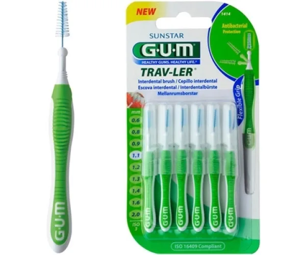 Йоржики GUM TravLer 1.1 mm, зелені 6 штук.GUM
