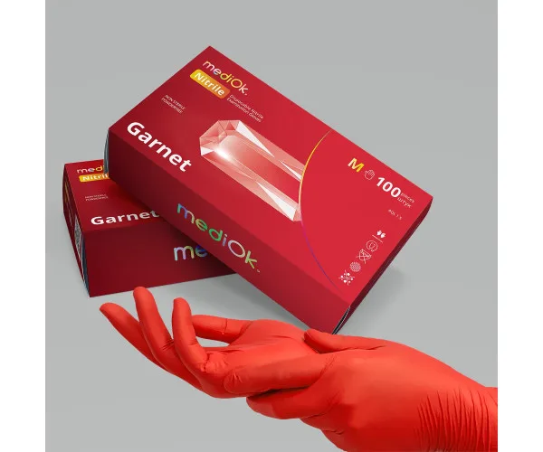 Рукавички нітрилові розмір XS Червоні Garnet (50 пар.)Mediok mediok (Малайзія)