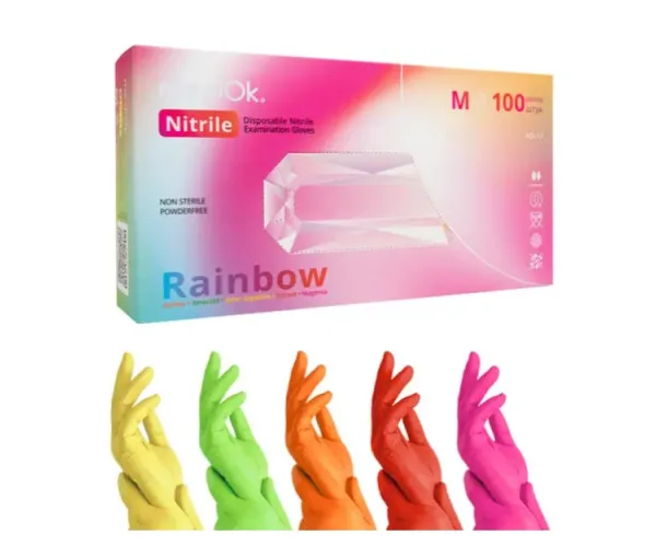 Рукавички нітрилові розмір М різнокольорові Rainbow мікс 5 кольорів mediok (Малайзія)