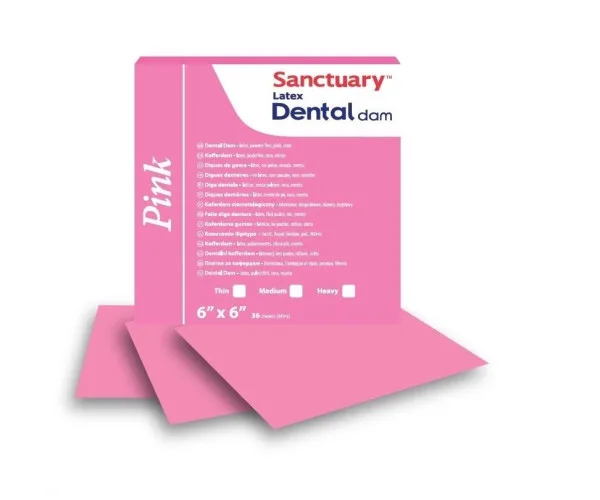 Кофердам хустинки Dental Dam (Дентал Дам), латексний,рожевий 36шт Sanctuary