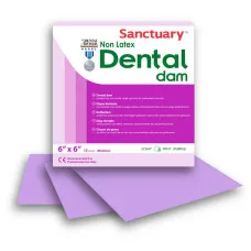 Кофердам хустинки без латексу, (Non Latex Dental Dam), пурпурний з ароматом м'яти, середній,  0,25 мм, 15 шт. Sanctuary