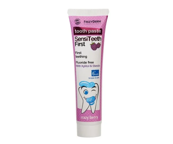 Зубна паста дитяча SENSITEETH FIRST TOOTH PASTE 40 ml без фтору Frezyderm Греція