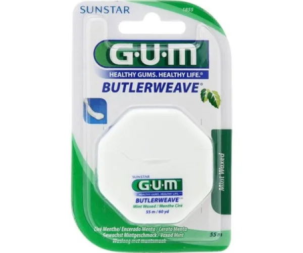 Зубна нитка GUM ButlerWeave Waxed з м'ятою вощена 55 м. GUM