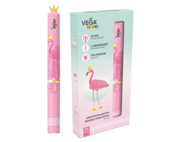 Електрична дитяча зубна щітка, Vega Kids VK-500P. Vega - Рожева Vega (Китай)
