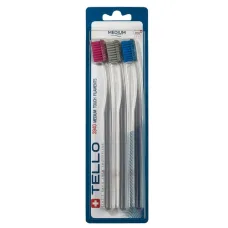 Зубна щітка Tello (Телло), 3940 Medium, d 0.15 mm., потрійний набір.
