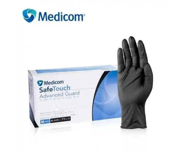 Рукавички нітрилові MEDICOM чорні, розмір S (50 пар)