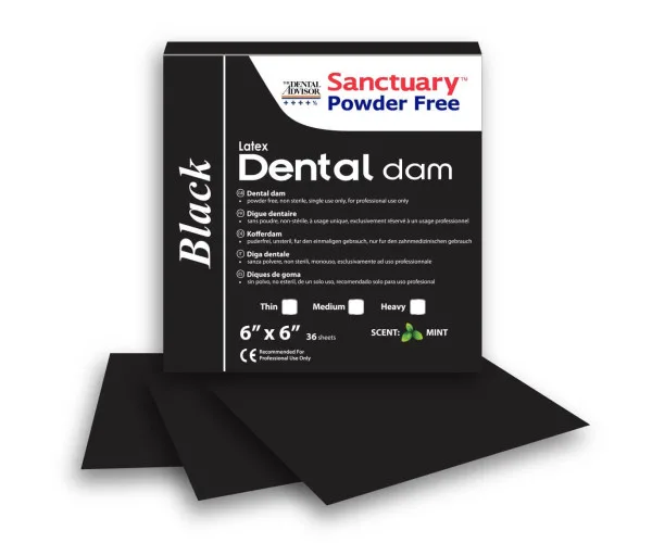 Кофердам хустинки Dental Dam (Дентал Дам), латексний, чорний, 36шт Sanctuary