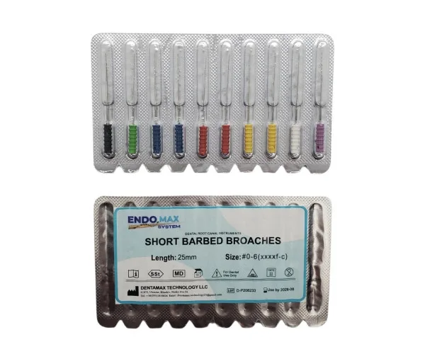 Пульпоекстрактори SHORT BARDED BROACHES 25 мм. розмір 0, упаковка 10 Dentamax (Китай)